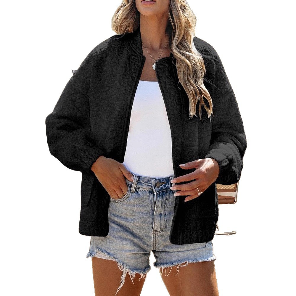 Women's Autumn Floral Texture Zip Long Sleeve Jackets
