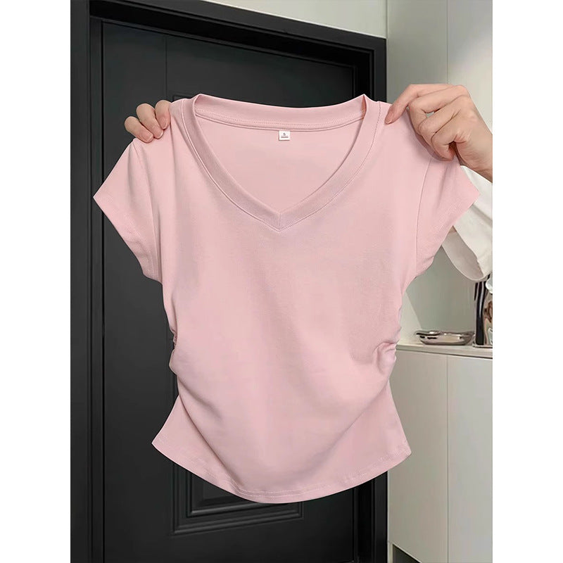 Women's Cotton White Round Neck Shoulder Short-sleeved Tops
