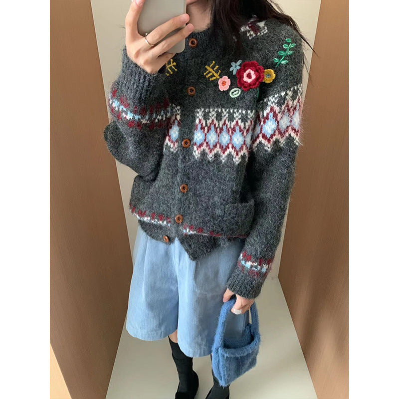 Women's Retro Three-dimensional Flower Fairland Younger College Knitwear