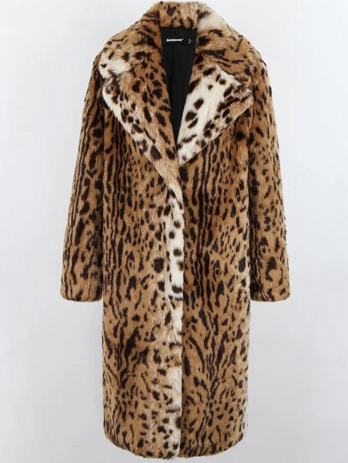 Leather Fur Faux Leopard Extended Artificial Coats