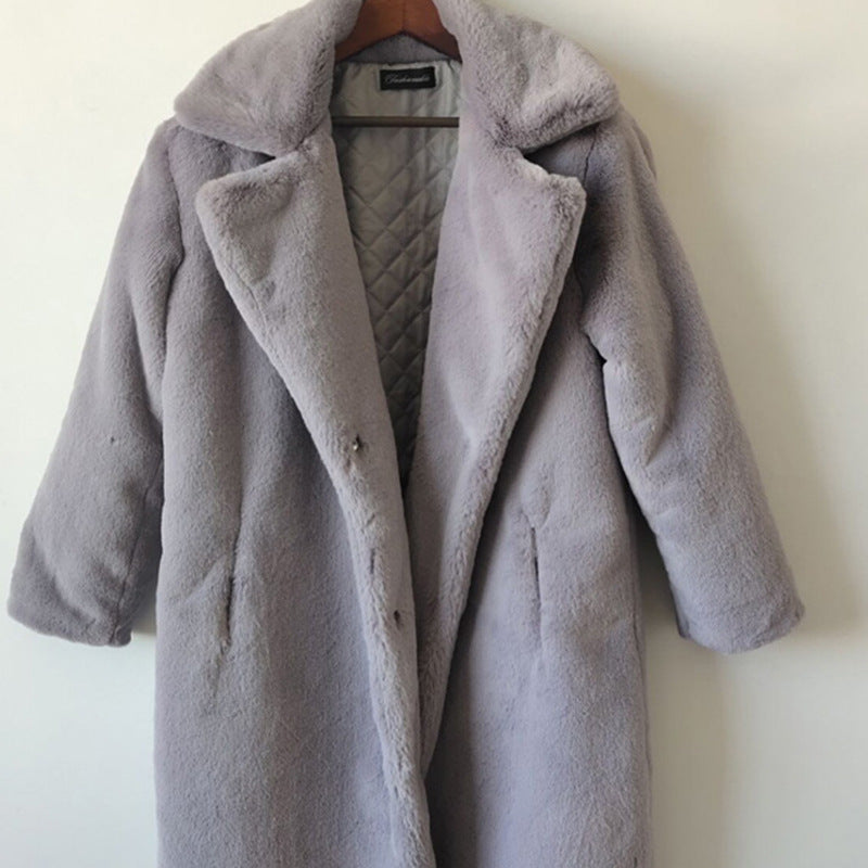 Women's Winter Faux Rabbit Fur Lengthened Knee-length Coats