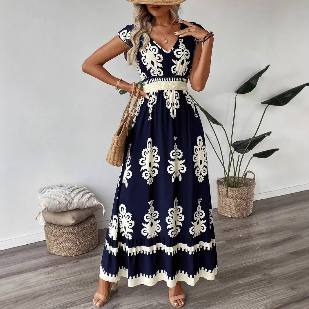 Women's Summer Fashion Printed Waist Long Clothing