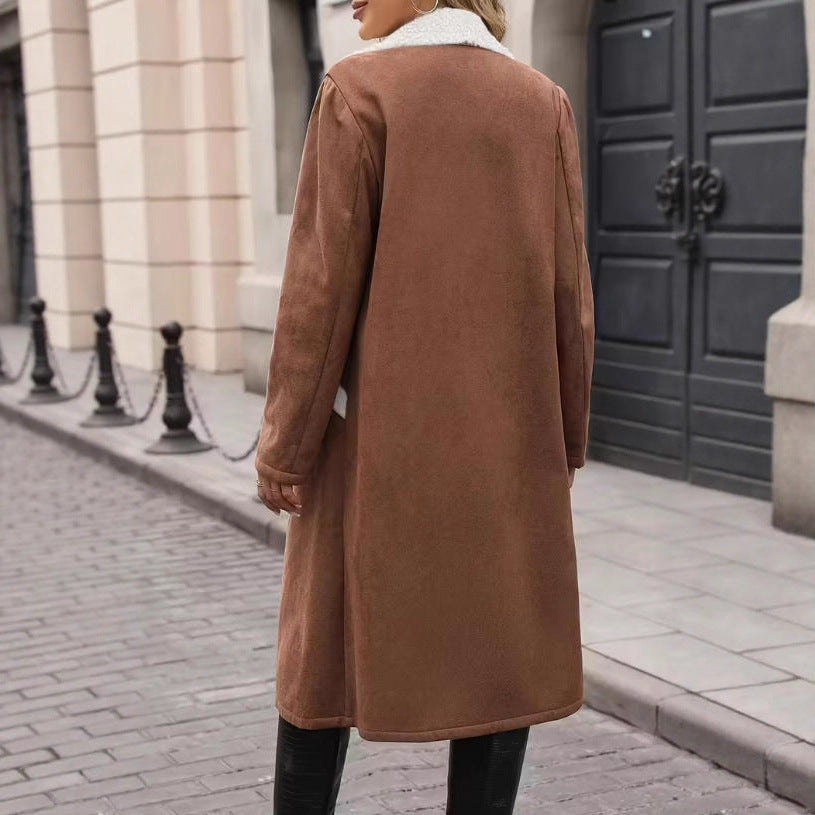 Women's Suede Elegant Fashion Polo Collar Double Coats