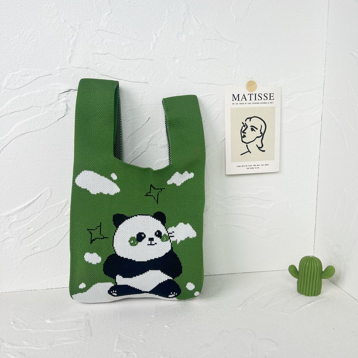 Women's High-grade Panda Knitted Polyester Knit Phone Bags