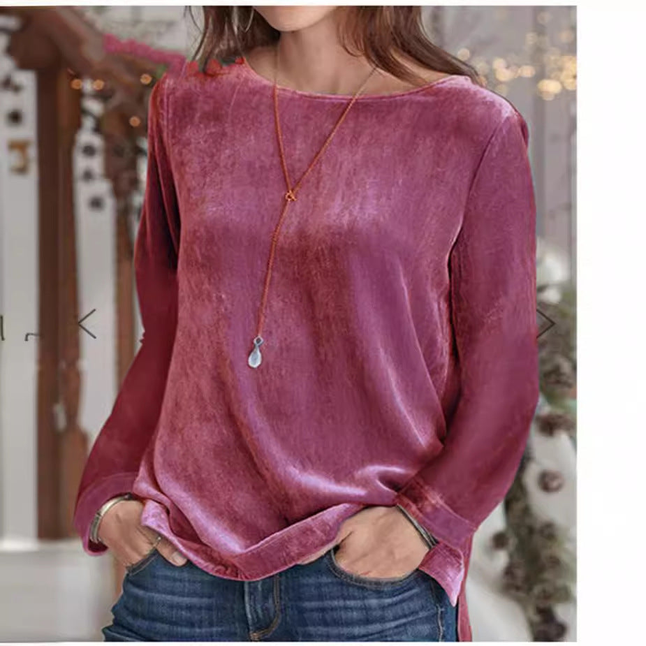 Solid Color Veet Round Neck Pullover Women's Sweater, Sweater