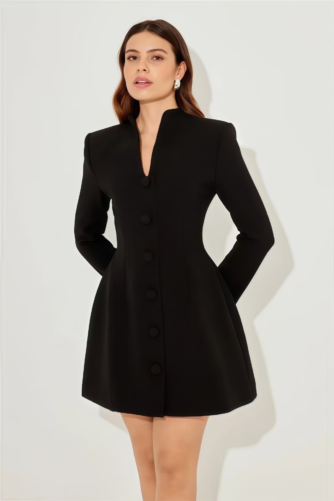 Breasted Long Sleeve Dress Slim Fit A- Line Dresses