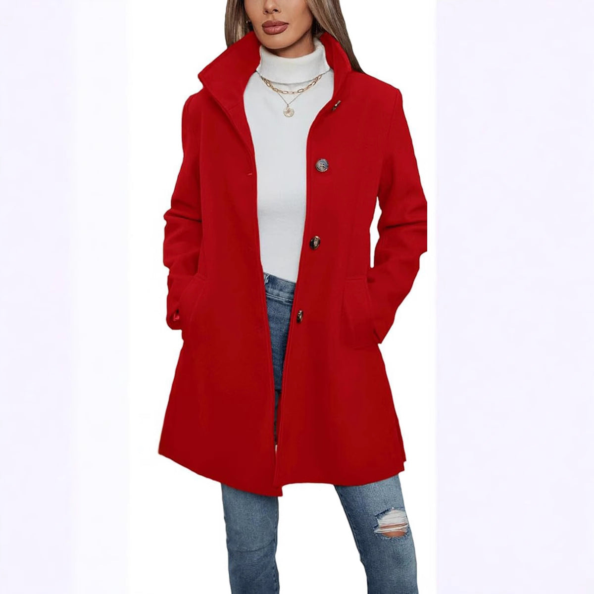 Women's Fashion Casual Thick Long Sleeves Woolen Coats