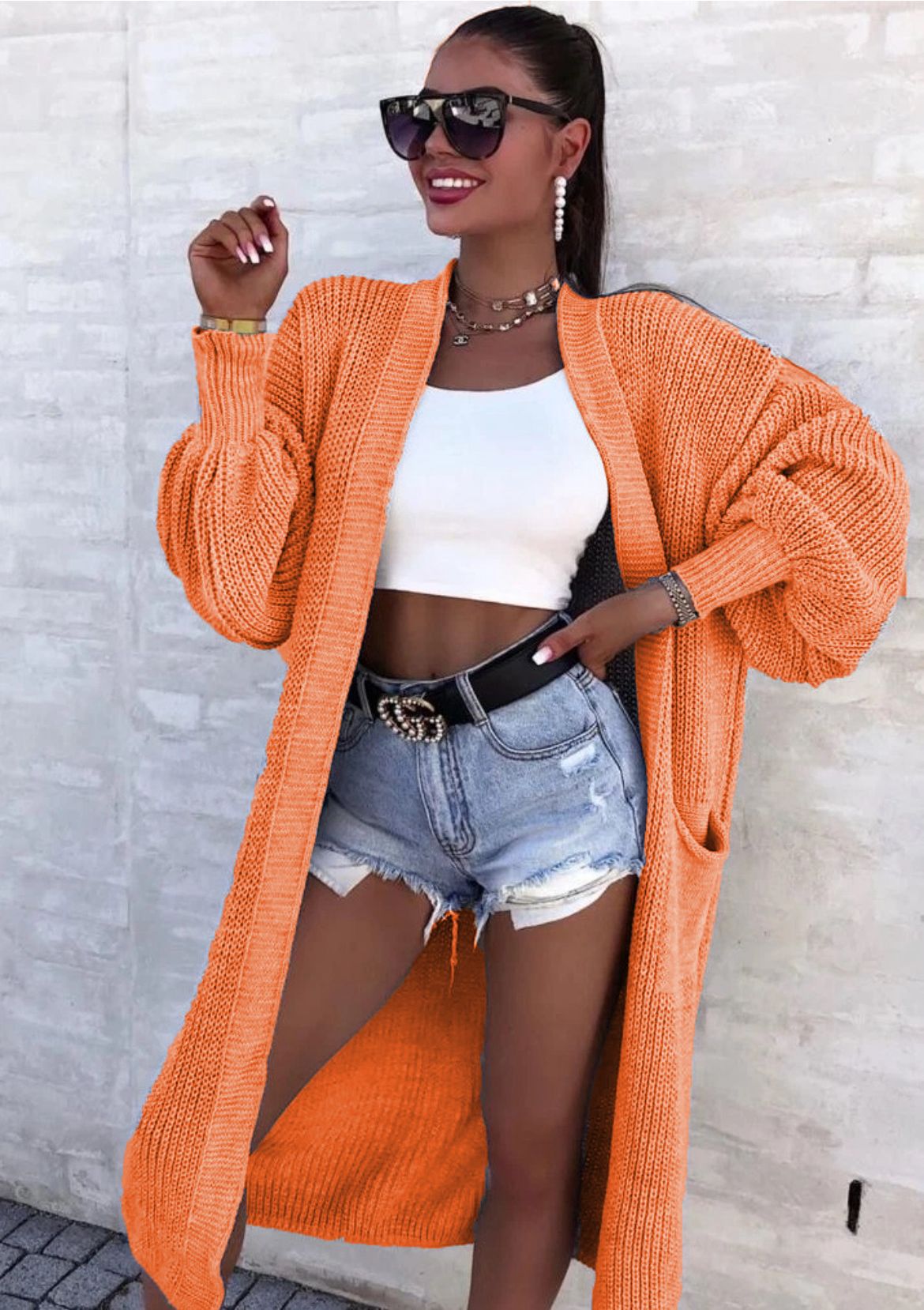 Women's Loose Long Lantern Sleeve Pocket For Knitwear