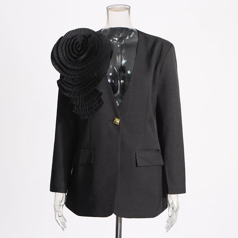Casual Style Autumn Three-dimensional Flower Figure Flattering Small Suit
