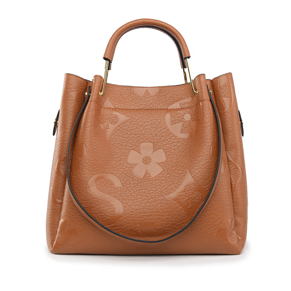 Fashion Retro Three-dimensional Embossed Female Pu Leather Large Handbags