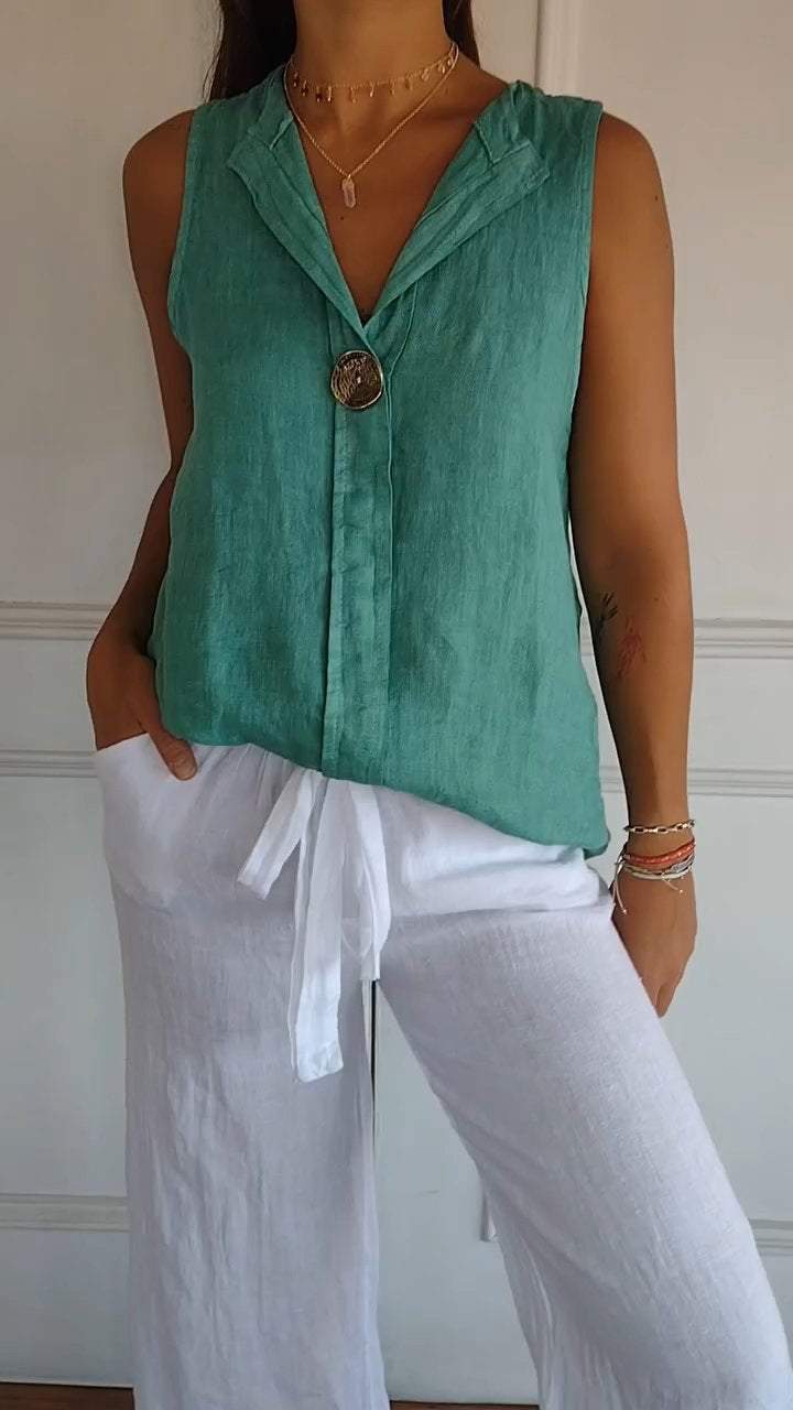 Women's Fake Collar Cotton Linen Sleeveless Casual Women's T-shirt