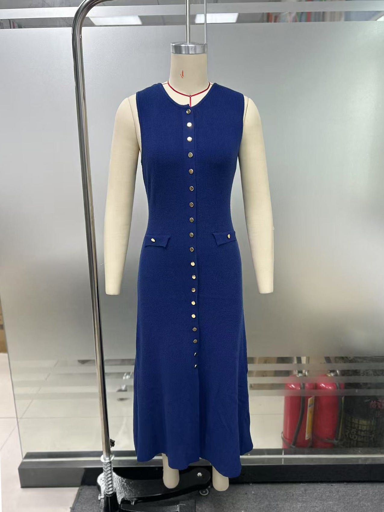 Slouchy Single-breasted Knitted Elegant Sleeveless Floor Dress