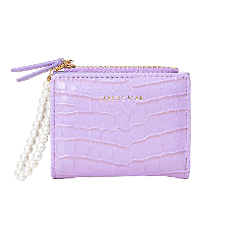 Women's Korean Style Fashion Crocodile Pattern Pearl Chain Ladies Wallets