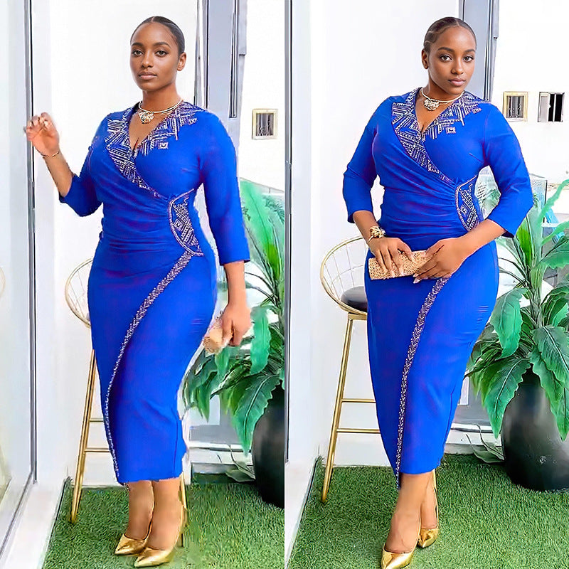 Women's Glamorous African Dress Fashion Rhinestone Plus Size