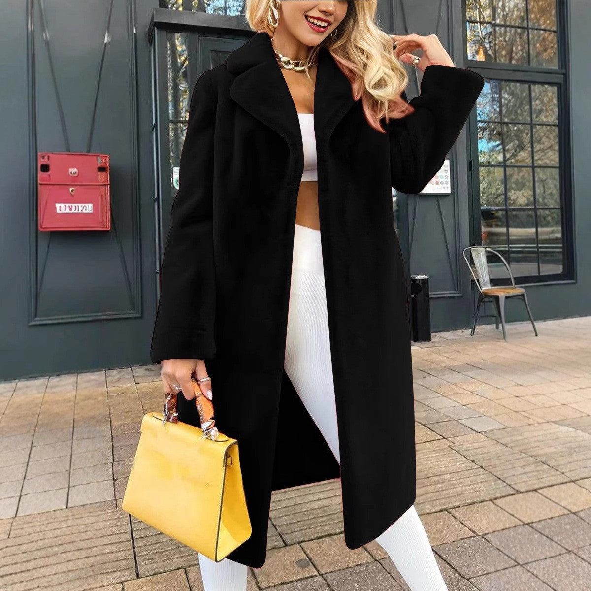 Women's Fashion Elegant Turn-down Collar Plush Long Coats