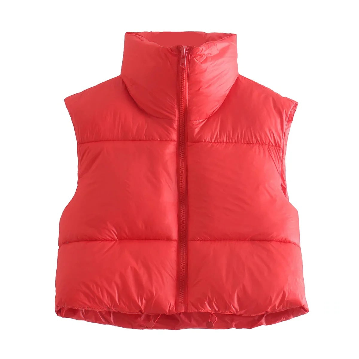 Sleeveless Zipped Stand Collar Cotton Winter Vests