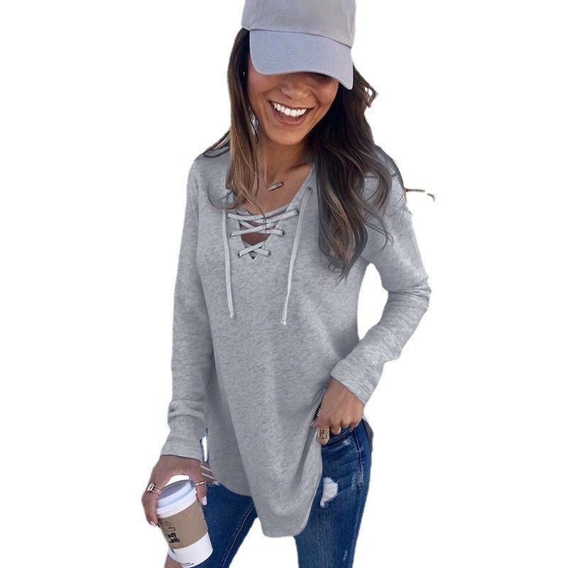 Women's Solid Color Tied North American Stitching Women's T-shirt