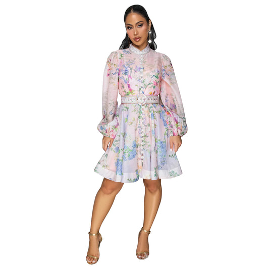 Women's Australian Style Printed Lantern Sleeve Pattern Dresses