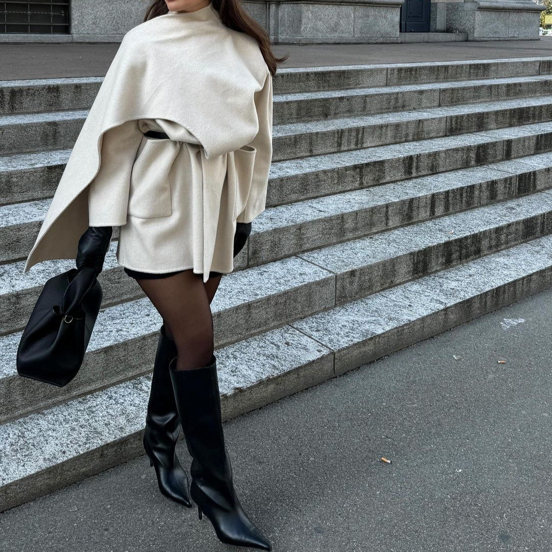 Women's Fashion Casual Versatile Scarf Collar Woolen Coats