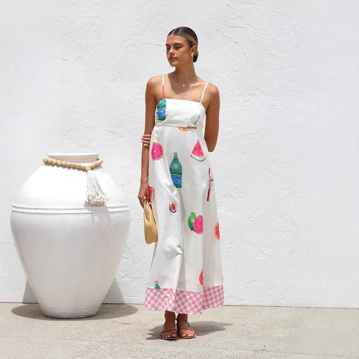 Vacation Style Casual Sling Large Swing Dress