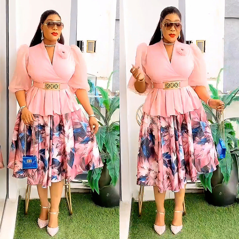 Women's African Wear Chiffon Two-piece Printed Dress Suits