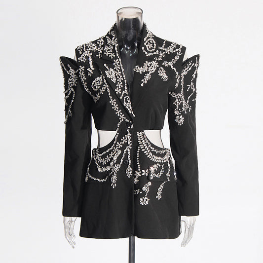 Women's Summer Rhinestone Beaded Midriff Outfit High Blazers