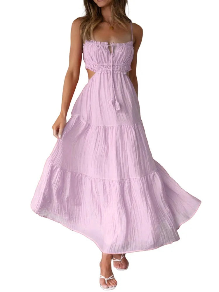 Women's Summer Temperament Camisole Sexy Cutout Long Dress Backless Dresses