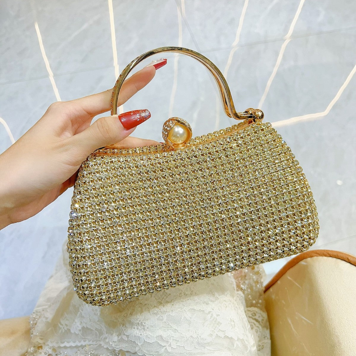 Women's Style Retro Diamonds High-grade Pearl Rhinestone Evening Bags