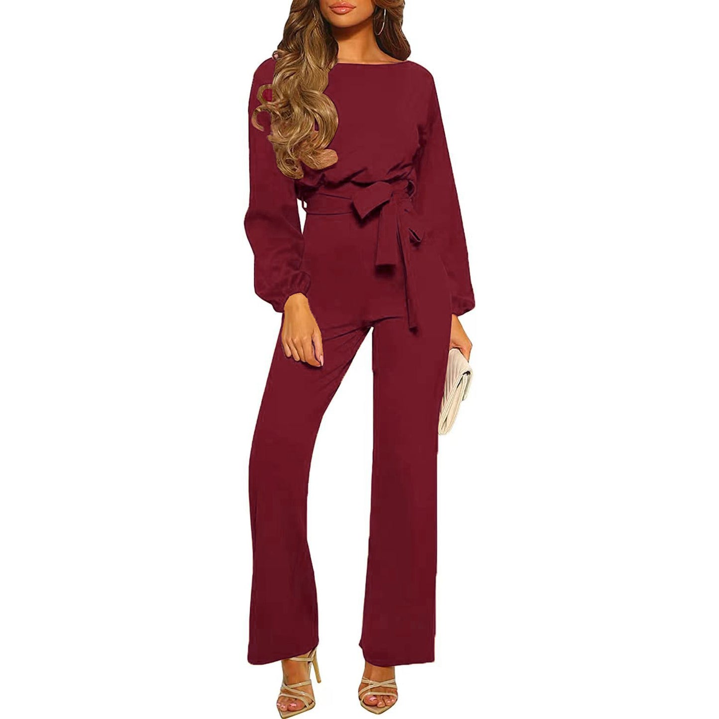 Round Neck Long Sleeve High Waist Jumpsuits