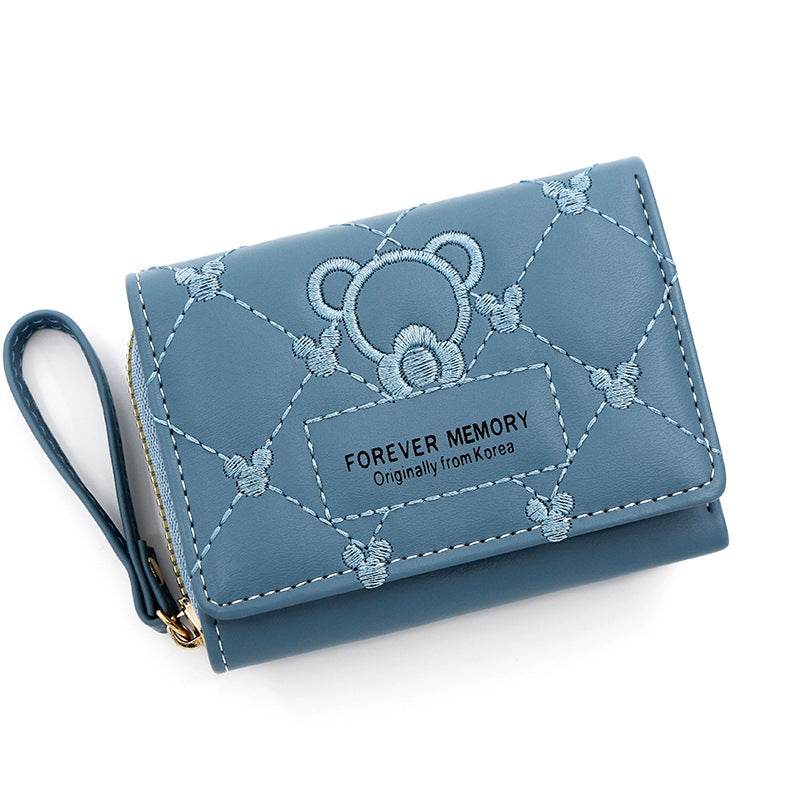 Women's Korean Style Cute Bear Embroidered Short Ladies Wallets