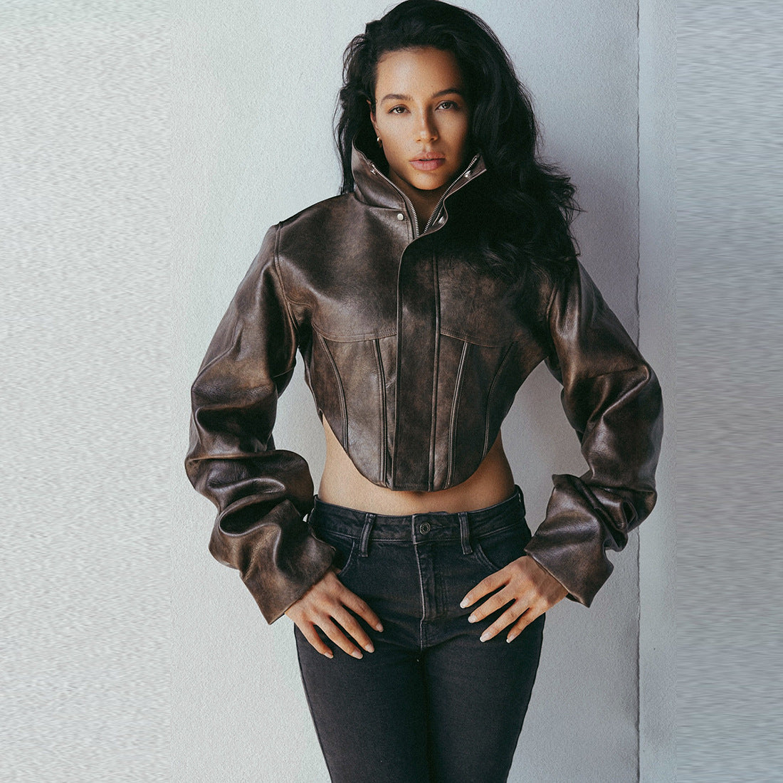 Women's Slim Fit Slimming High Collar Solid Color Jackets