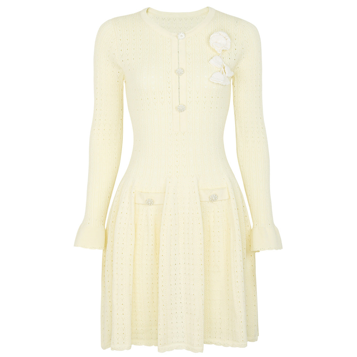 Women's Autumn Fashionable Knitted Corsage Round Neck Slim Dresses