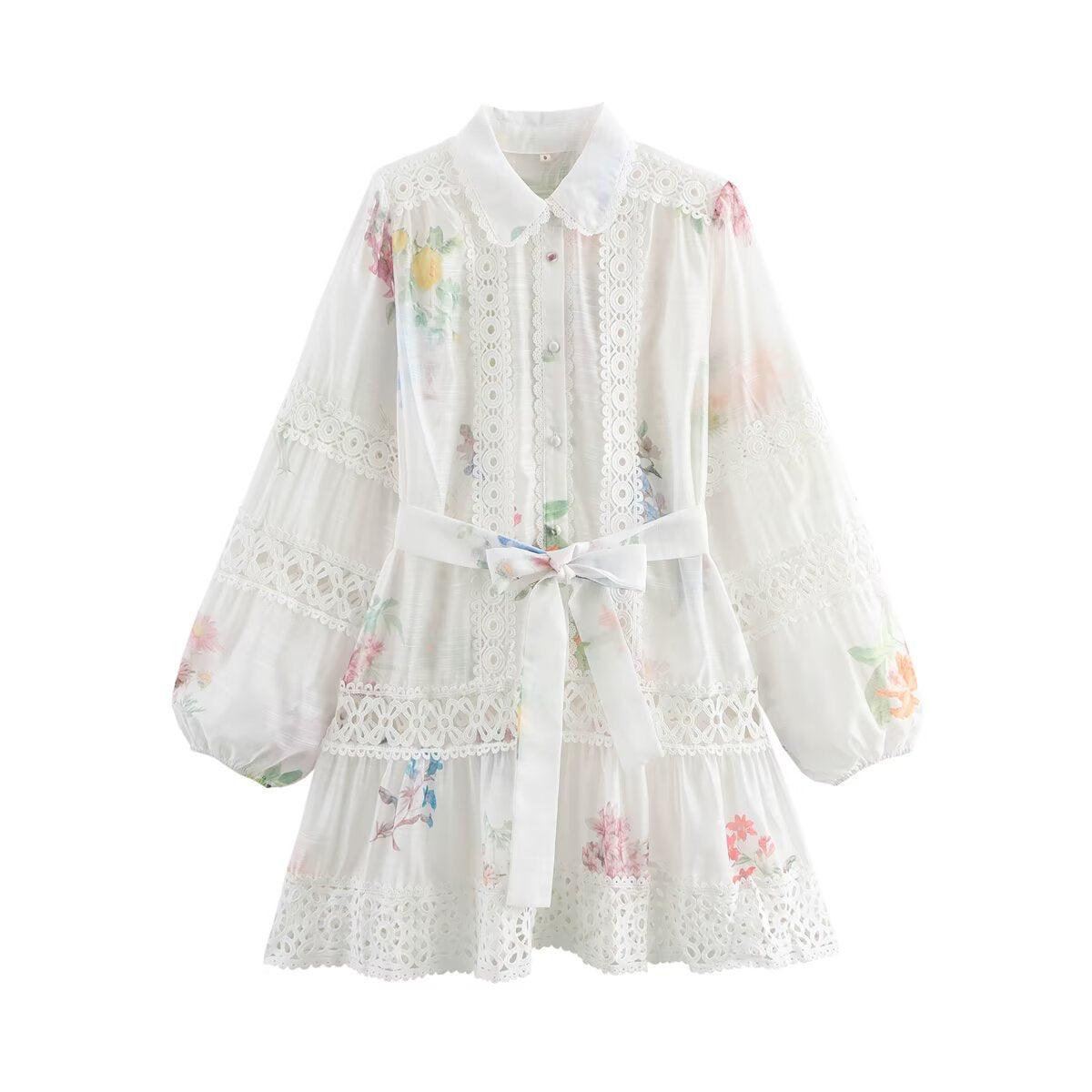 Spring Flower Edge Stitching Printing Dress Dresses