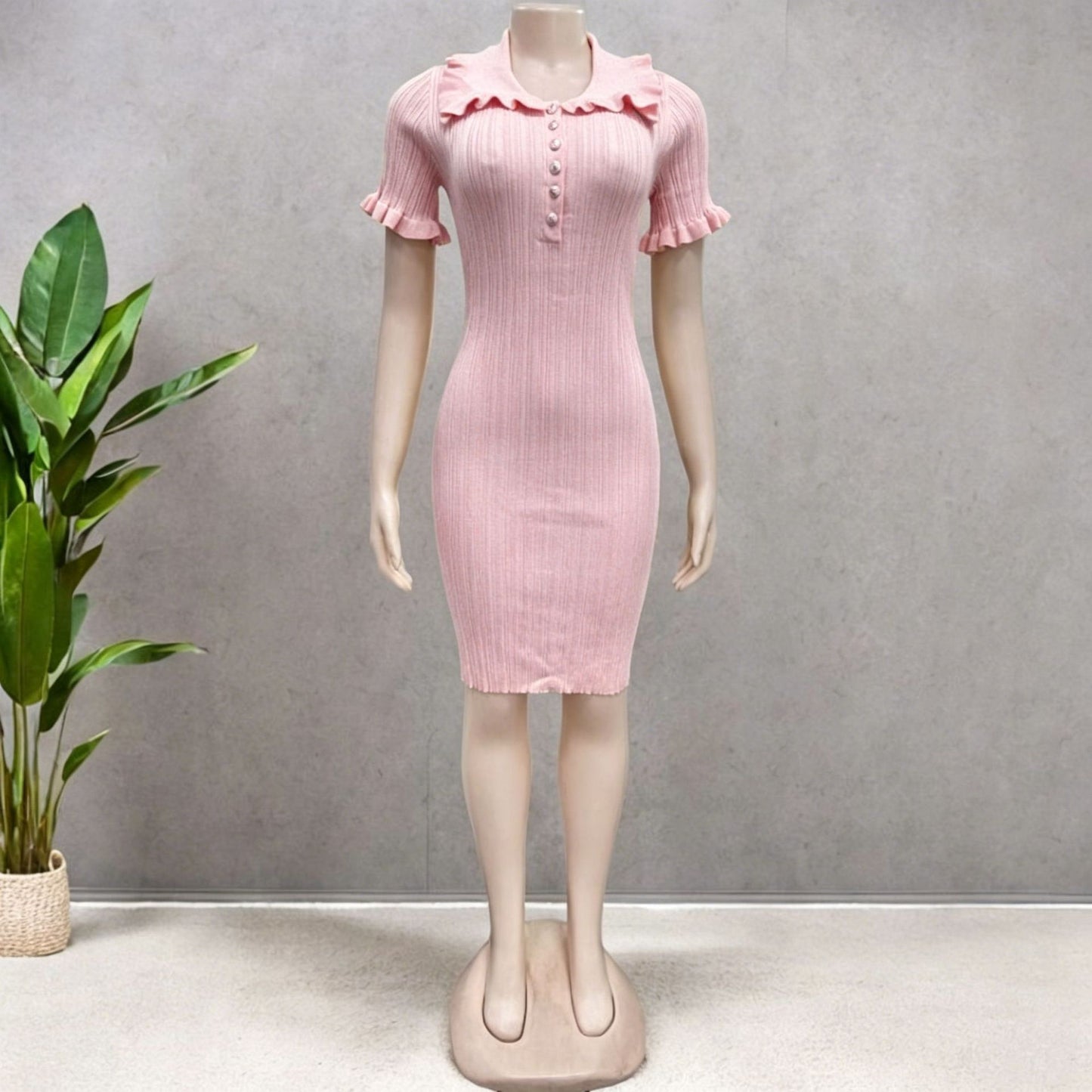 Women's Collar Retro French Ruffle Button Classic Dress