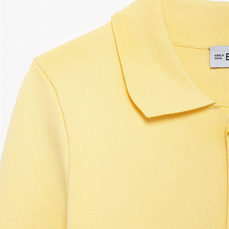Women's Beaded Decorated Row Button Lapel Plain Sweaters