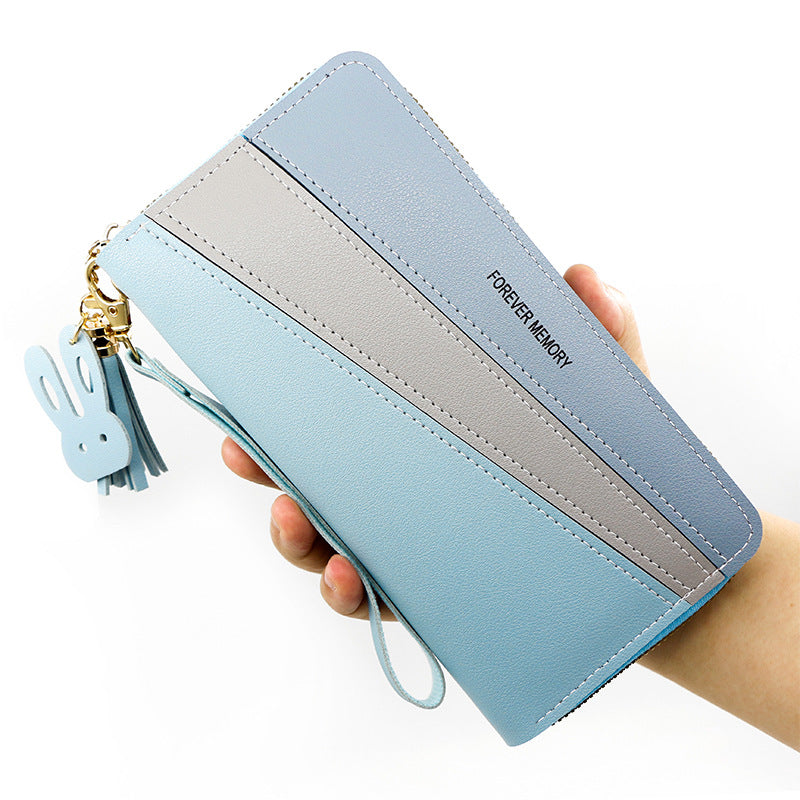 Women's Simple Long Zipper Three-color Leather Patchwork Color Ladies Wallets