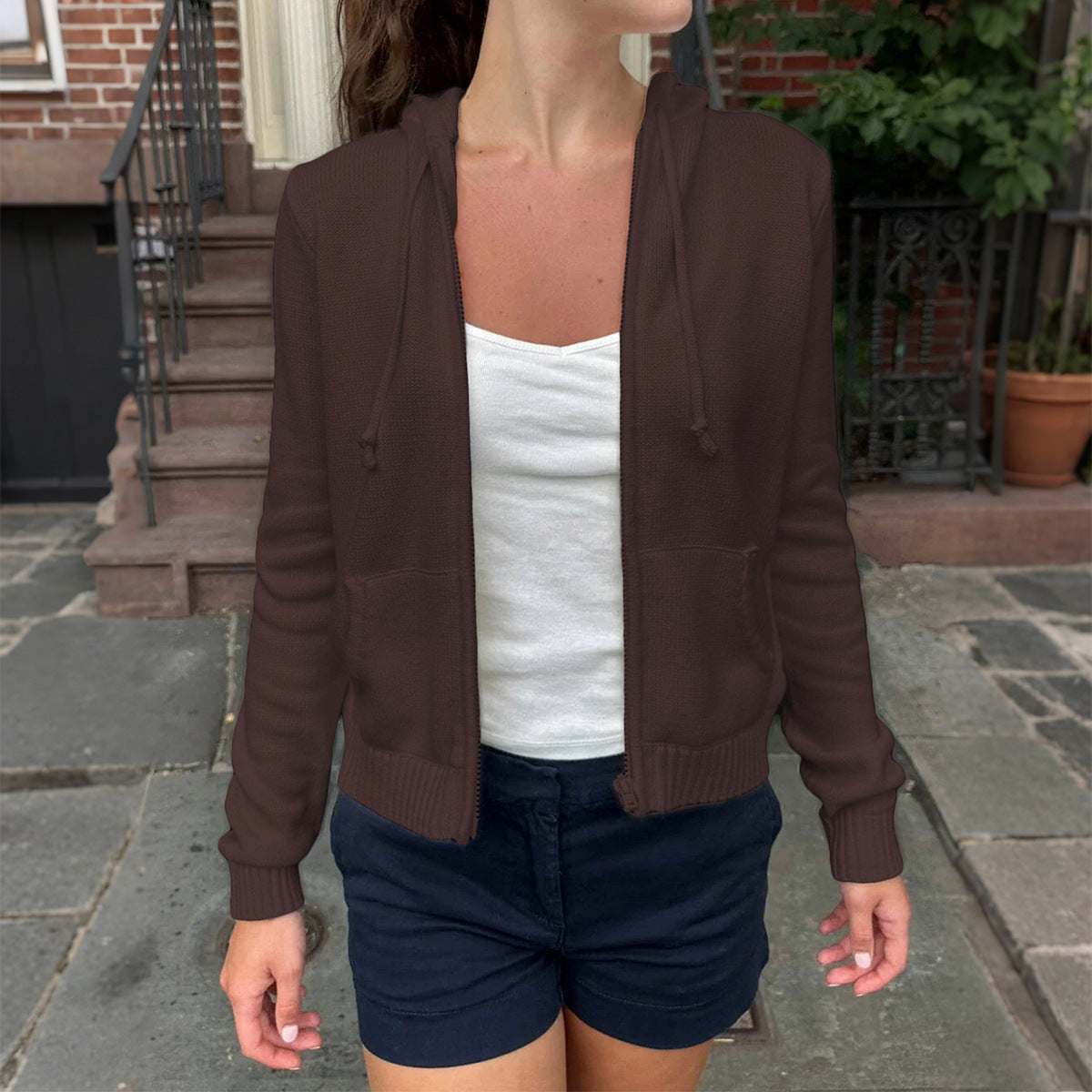 Women's Minimalist Long Sleeve Solid Color Hoodie Sweaters