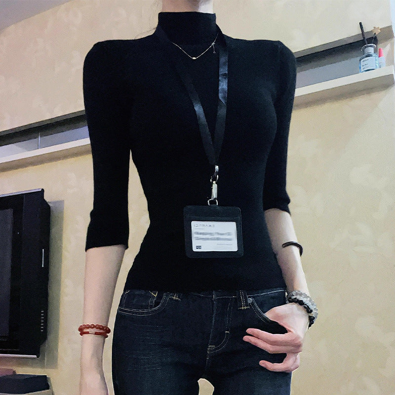 Women's Bottoming Shirt Early Autumn Black Exquisite Capable Women's T-shirt