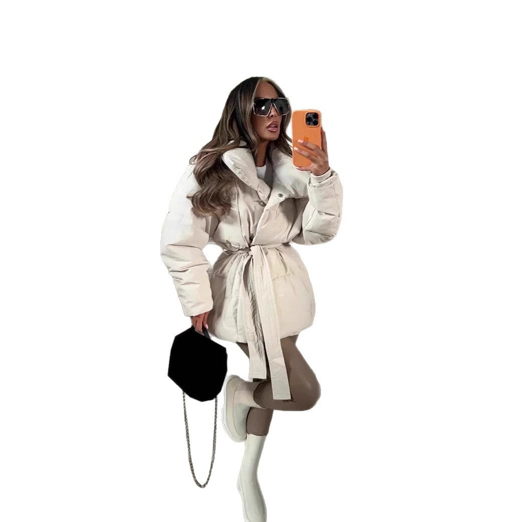 Women's Long Sleeves Waist Loose Solid Color Coats