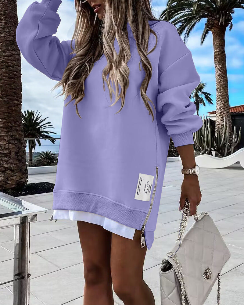 Women's Zipper Decorations Round Neck Dress Dresses