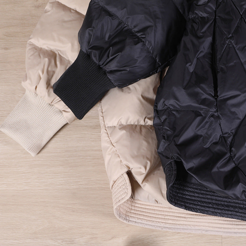 Women's Artistic Rhombus Hooded Light White Duck Down Jackets