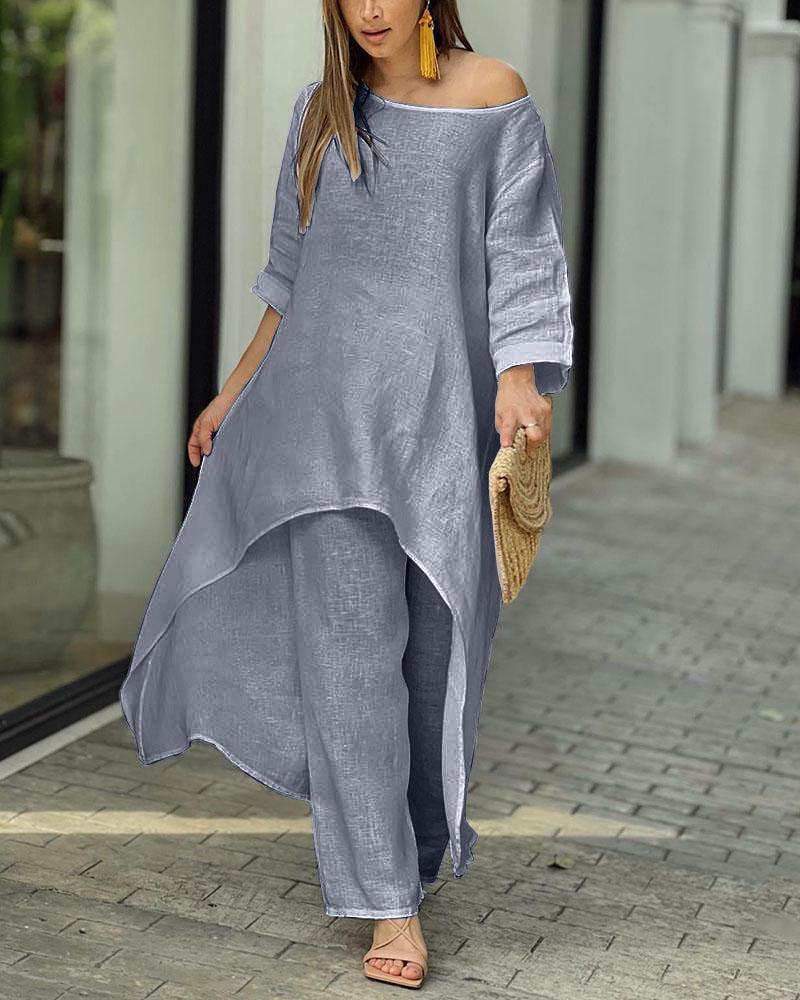 Women's Cotton Linen Fashion Casual Irregular Long Suits
