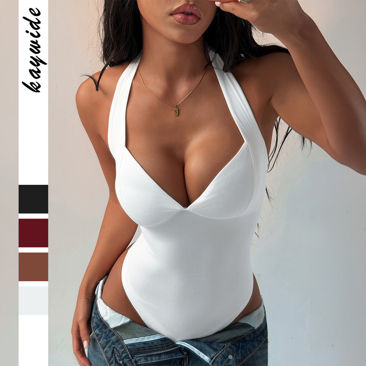 Women's Sexy High Fork Halter Deep Backless Women's Jumpsuit/clothing