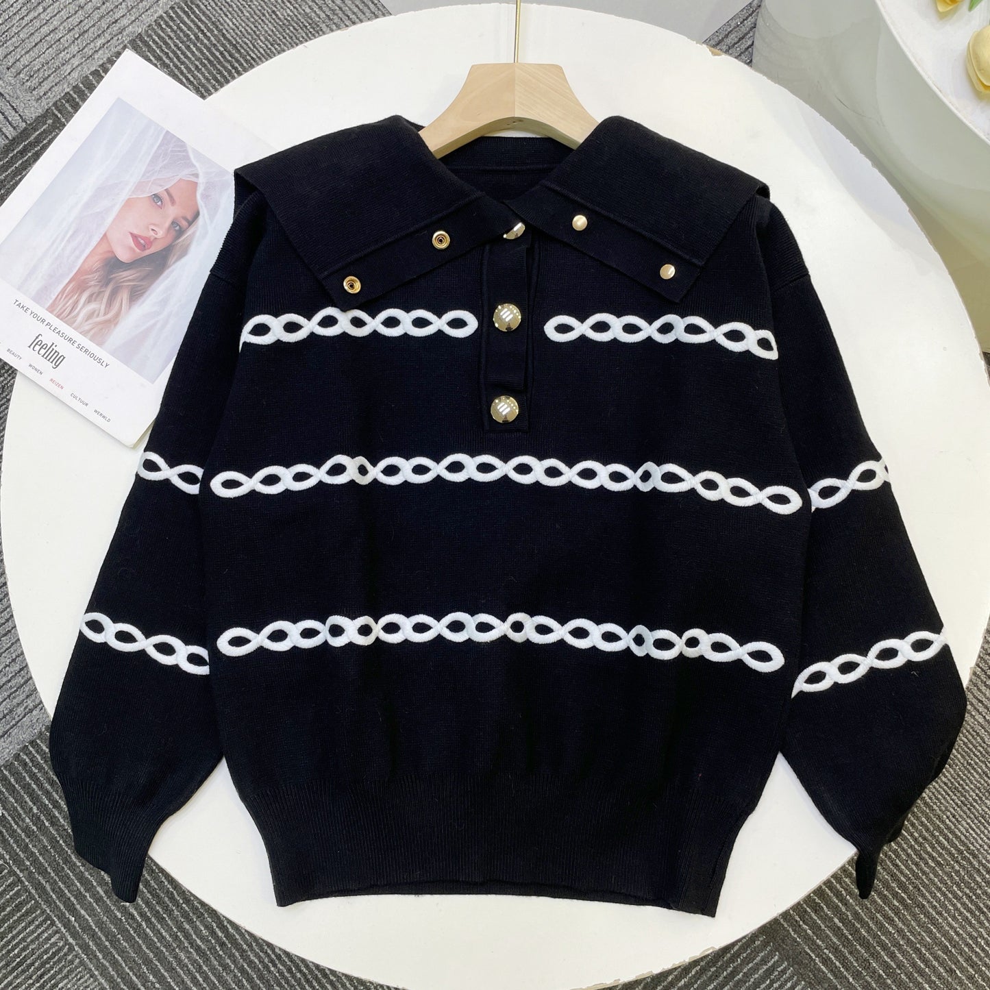 Women's French Style Winter Sailor Collar Woolen Sweaters
