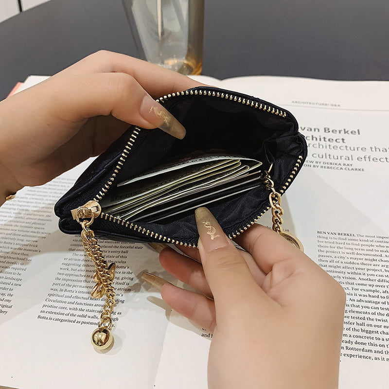 Women's Thin License Clamp Camellia Diamond Zipper Ladies Wallets