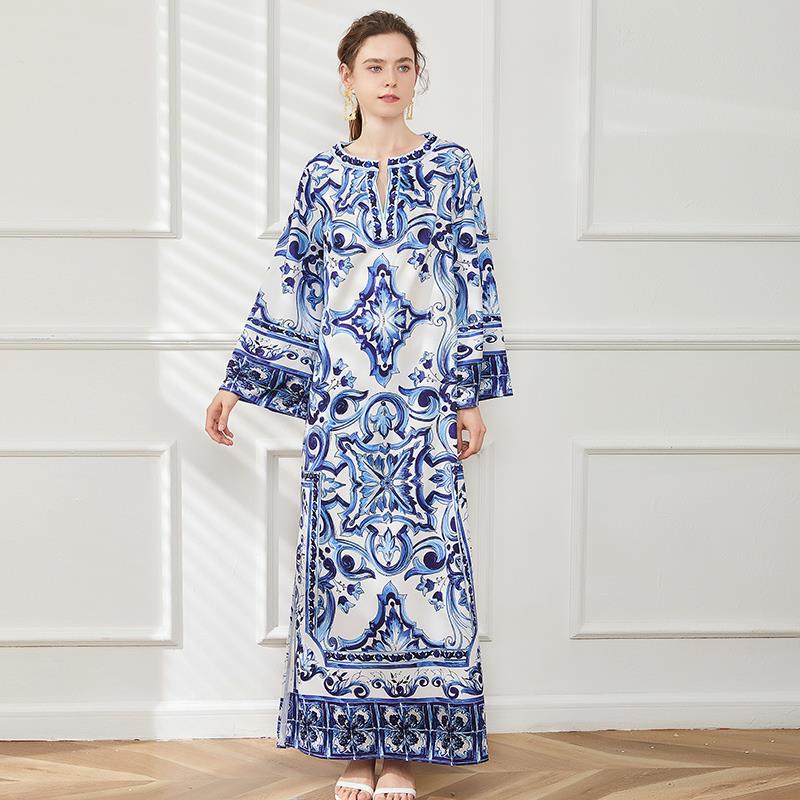 Women's Porcelain Printed Dress Summer Seaside Holiday Dresses