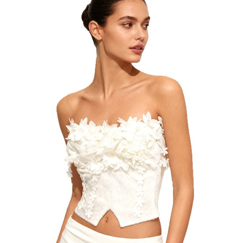 Women's French Style Temperament Pure Color Autumn High-grade Three-dimensional Flower Tops