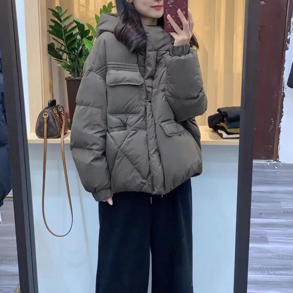 Women's Duck Down Loose Slimming Warm Hooded Korean Jackets
