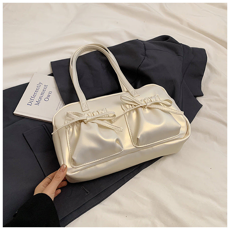 Women's Style Fashion Bow Pleated Glossy Underarm Bags