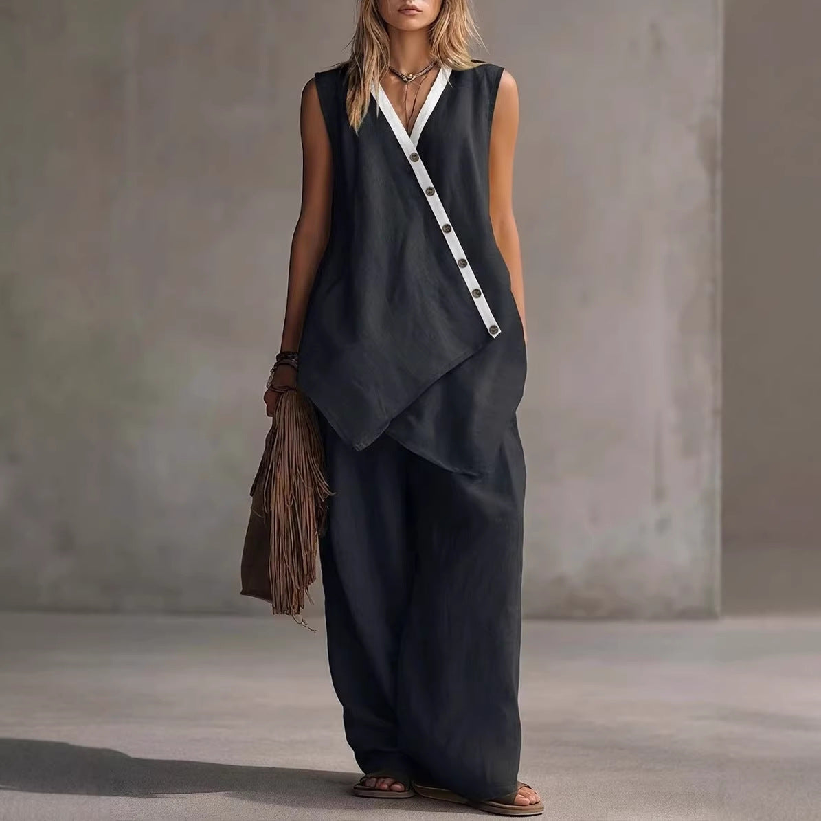 Popular Bohemian Irregular Button Wide Leg Suits